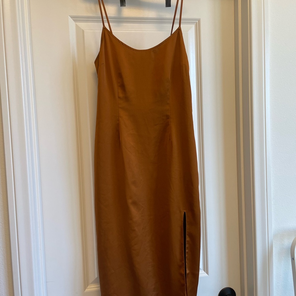 Abercrombie and Fitch copper satin slip dress